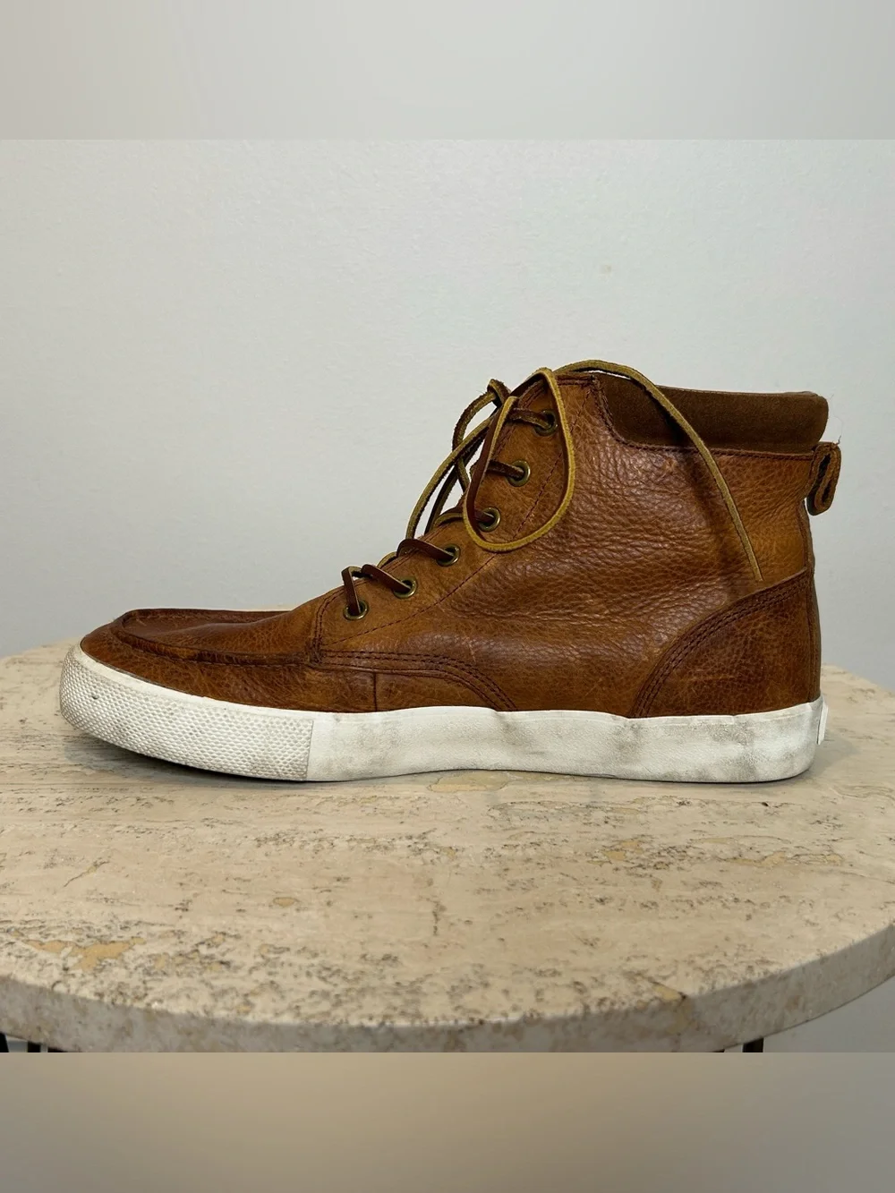 Polo Ralph Lauren Men's Brown Leather High-Top Sneakers Size 9.5D